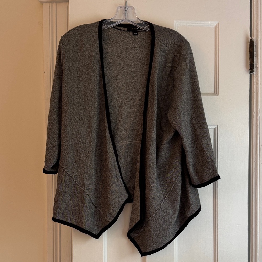 Alfani Gray Open Front Cardigan with Black Trim